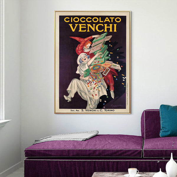 Wall Art 80Cmx120cm Cioccolato Venchi Vintage Gold Frame Canvas
