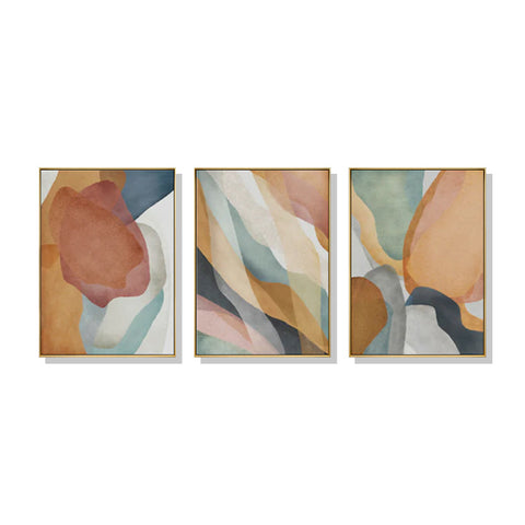 Wall Art 60Cmx90cm Abstract Orange 3 Sets Gold Frame Canvas