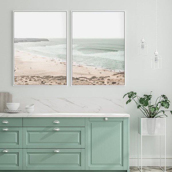 Wall Art 90Cmx135cm Coastal Prints 2 Sets White Frame Canvas
