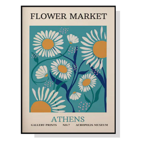 Artime Wall 50Cmx70cm Flower Market Athens Black Frame Canvas Posters & Prints
