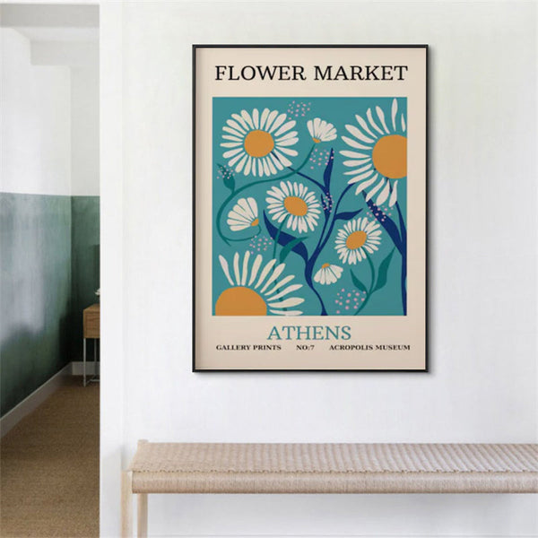 Artime Wall 50Cmx70cm Flower Market Athens Black Frame Canvas Posters & Prints