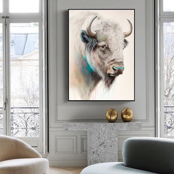 Wall Art 50Cmx70cm Great White Buffalo Black Frame Canvas