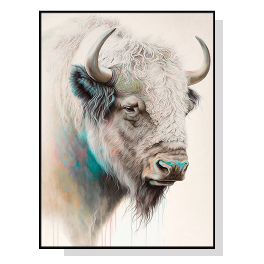 Artime Wall 60Cmx90cm Great White Buffalo Black Frame Canvas Posters & Prints