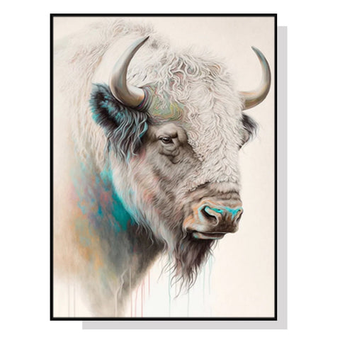 Wall Art 60Cmx90cm Great White Buffalo Black Frame Canvas