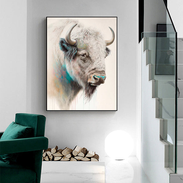 Wall Art 70Cmx100cm Great White Buffalo Black Frame Canvas