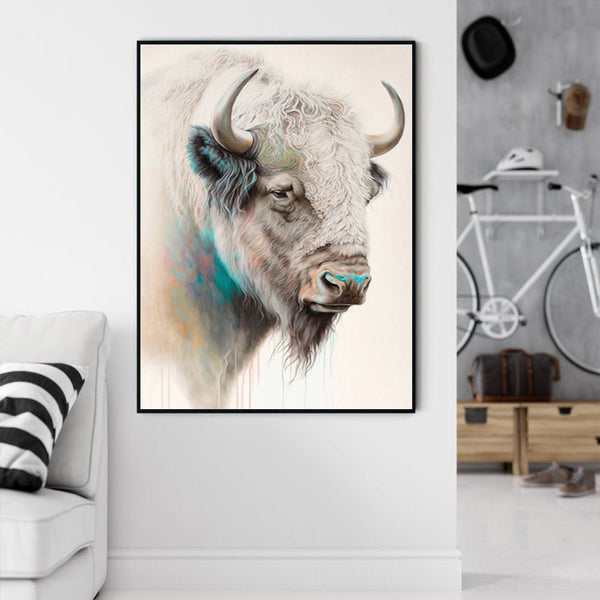 Artime Wall 80Cmx120cm Great White Buffalo Black Frame Canvas Posters & Prints