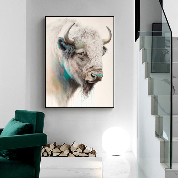 Artime Wall 80Cmx120cm Great White Buffalo Black Frame Canvas Posters & Prints