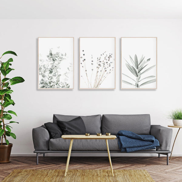 Wall Art 80Cmx120cm Lavender Eucalyptus 3 Sets Wood Frame Canvas