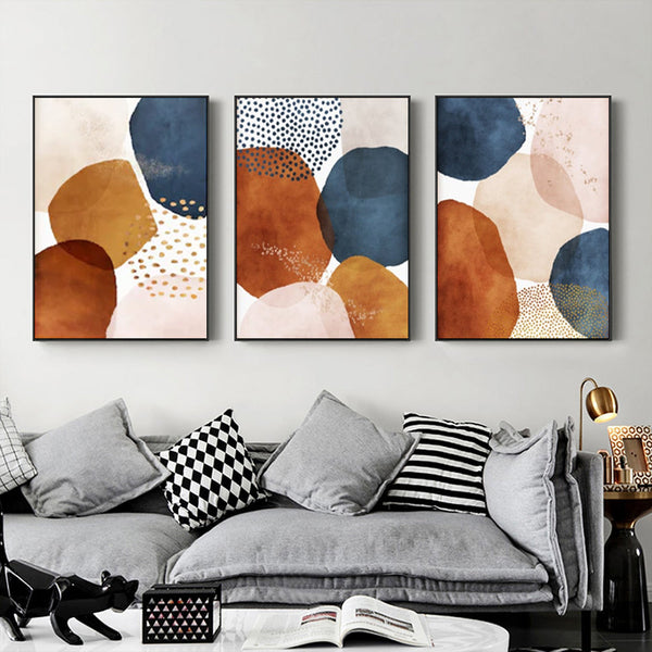 Artime Wall 60Cmx90cm Navy Pink Beige 3 Sets Black Frame Canvas Posters & Prints