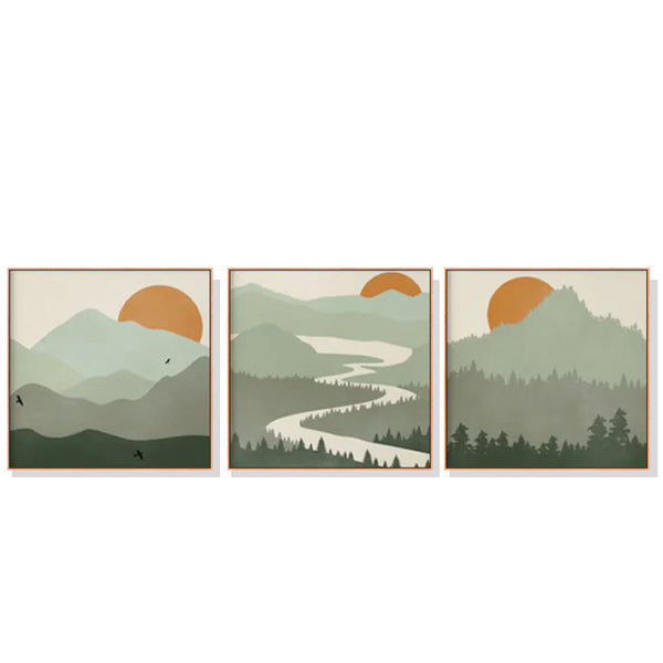Posters & Prints Artime Wall 50Cmx50cm Sage Green Landscapes 3 Sets Wood Frame Canvas