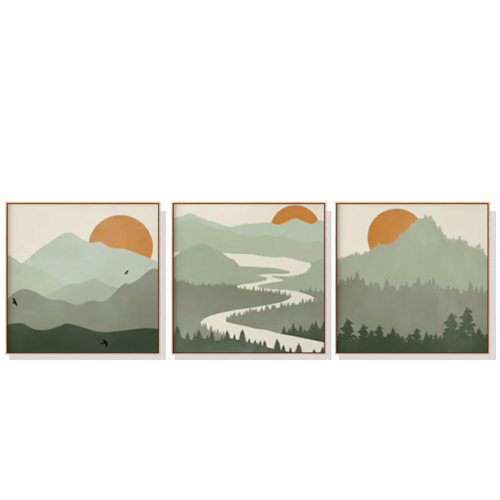 Wall Art 60Cmx60cm Sage Green Landscapes 3 Sets Wood Frame Canvas