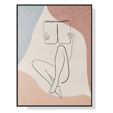 Wall Art 90Cmx135cm Woman Reading Book Black Frame Canvas
