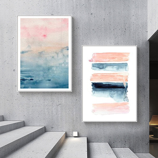Wall Art 50Cmx70cm Abstract Pink 2 Sets White Frame Canvas