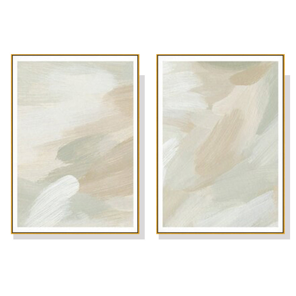 Artime Wall 50Cmx70cm Beige And Sage Green 2 Sets Gold Frame Canvas Posters & Prints