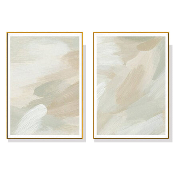 Wall Art 50Cmx70cm Beige And Sage Green 2 Sets Gold Frame Canvas