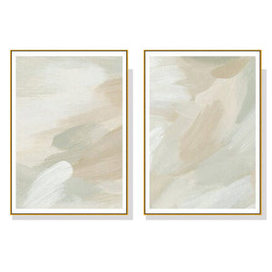Wall Art 80Cmx120cm Beige And Sage Green Sets Gold Frame Canvas