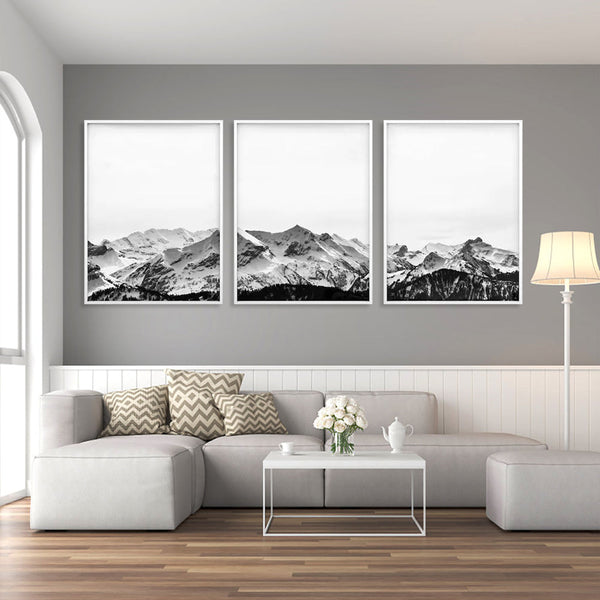 Wall Art 40Cmx60cm Black White Mountain 3 Sets Frame Canvas