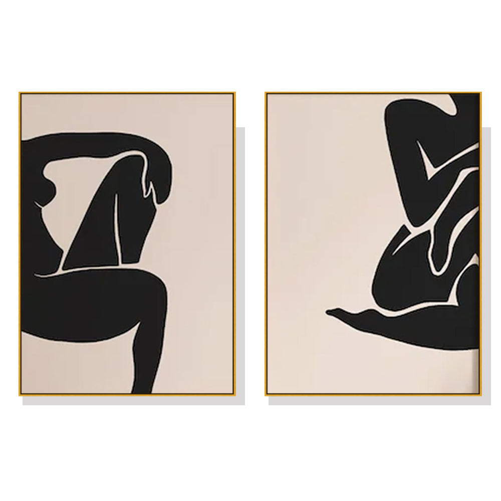 Wall Art 90Cmx135cm Female Figure 2 Sets Gold Frame Canvas