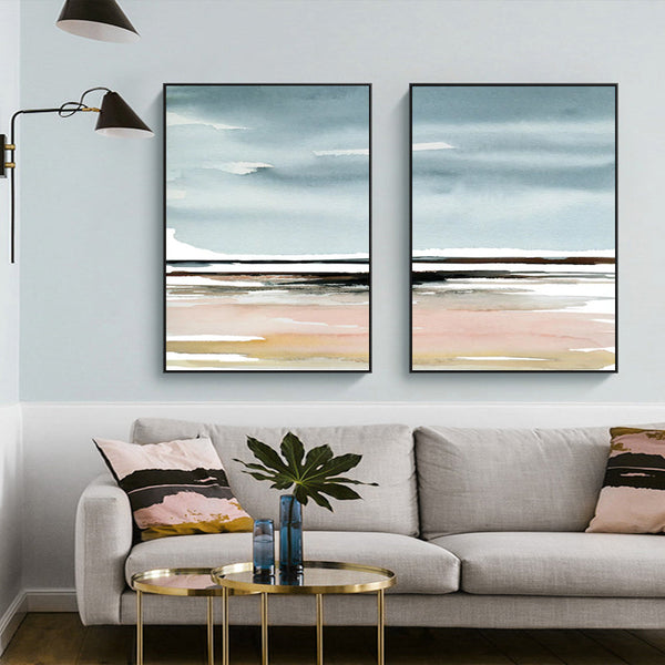 Artime Wall 50Cmx70cm Pink Beach Landscape 2 Sets Black Frame Canvas Posters & Prints
