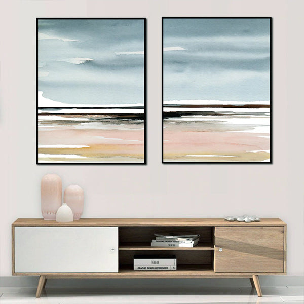 Wall Art 50Cmx70cm Pink Beach Landscape 2 Sets Black Frame Canvas