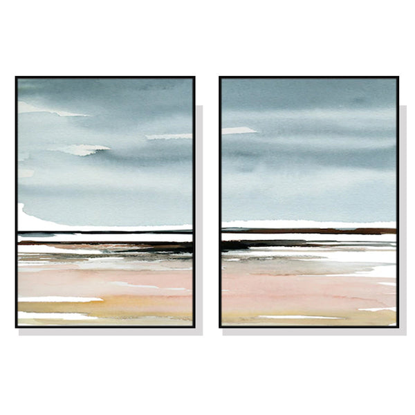 Artime Wall 90Cmx135cm Pink Beach Landscape 2 Sets Black Frame Canvas Posters & Prints