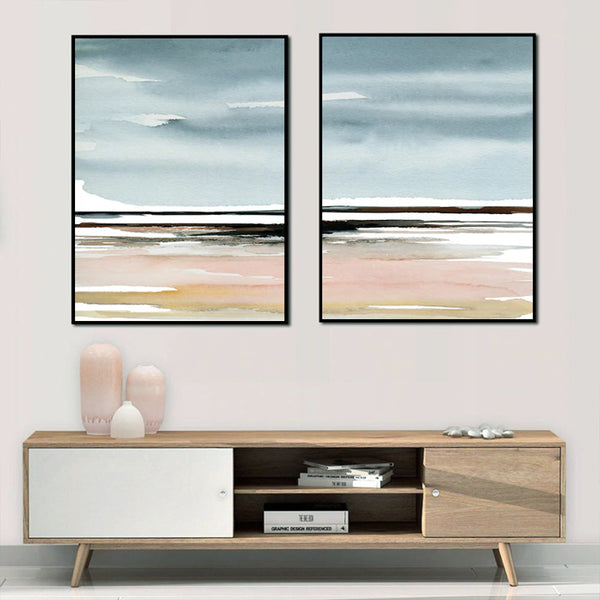 Artime Wall 90Cmx135cm Pink Beach Landscape 2 Sets Black Frame Canvas Posters & Prints