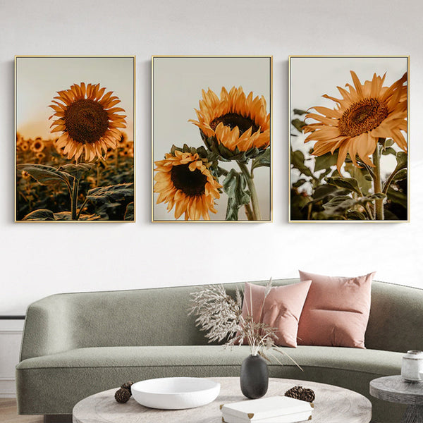 Artime Wall 50Cmx70cm Sunflower 3 Sets Gold Frame Canvas Posters & Prints