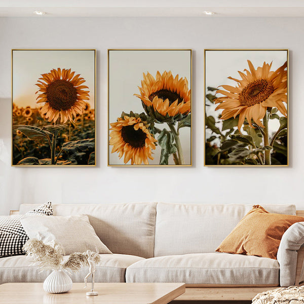 Artime Wall 50Cmx70cm Sunflower 3 Sets Gold Frame Canvas Posters & Prints