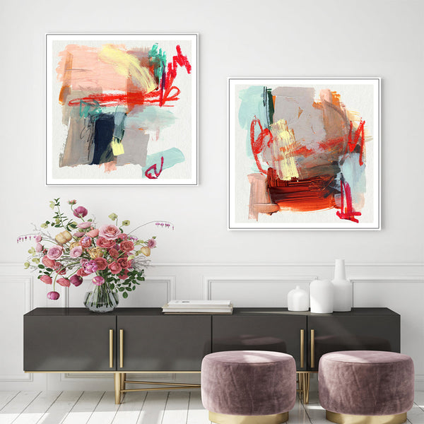 Artime Wall 70Cmx70cm Abstract Colourful Garden 2 Sets White Frame Canvas Posters & Prints