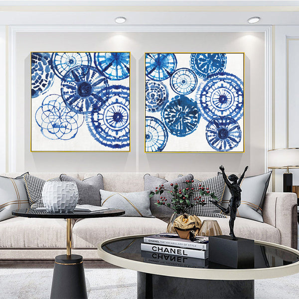 Wall Art 60Cmx60cm Blue Day 2 Sets Gold Frame Canvas