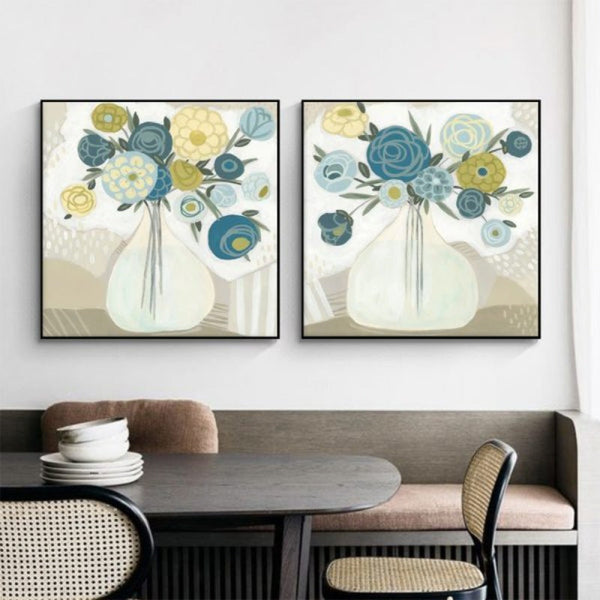 Artime Wall 40Cmx40cm Blue Bouquet 2 Sets Black Frame Canvas Posters & Prints