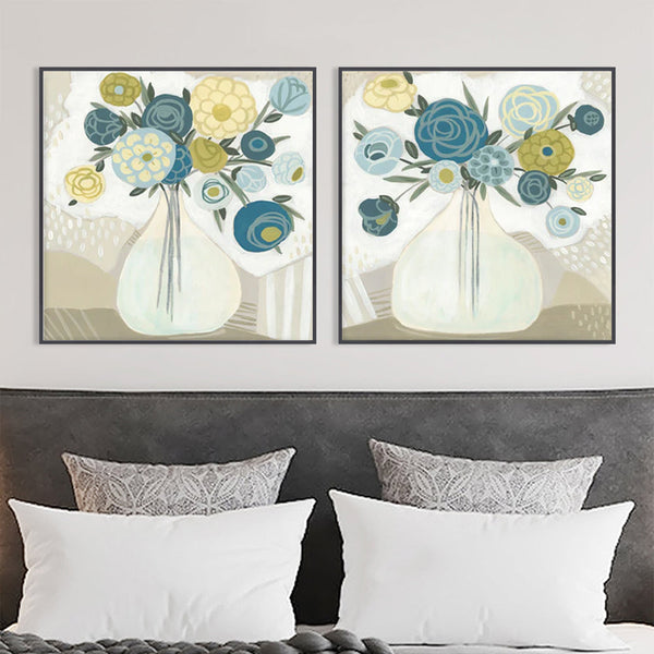 Artime Wall 90Cmx90cm Blue Bouquet 2 Sets Black Frame Canvas Posters & Prints