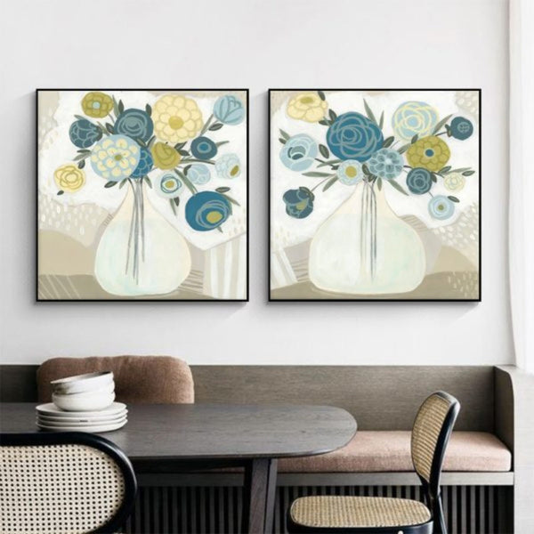Artime Wall 90Cmx90cm Blue Bouquet 2 Sets Black Frame Canvas Posters & Prints