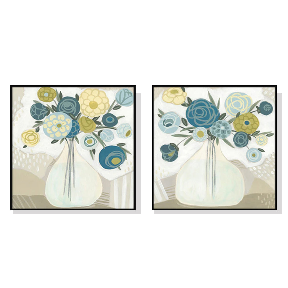 Posters & Prints Artime Wall 100Cmx100cm Blue Bouquet 2 Sets Black Frame Canvas