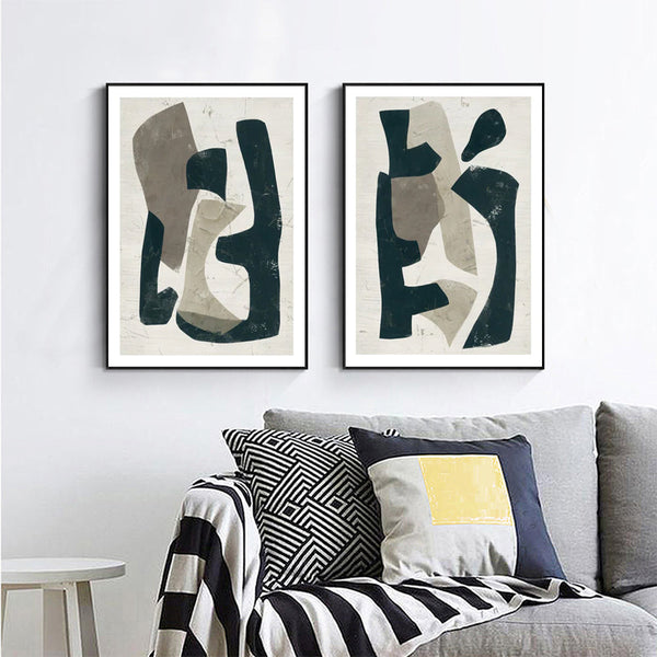 Wall Art 40Cmx60cm Abstract Puzzle 2 Sets Black Frame Canvas