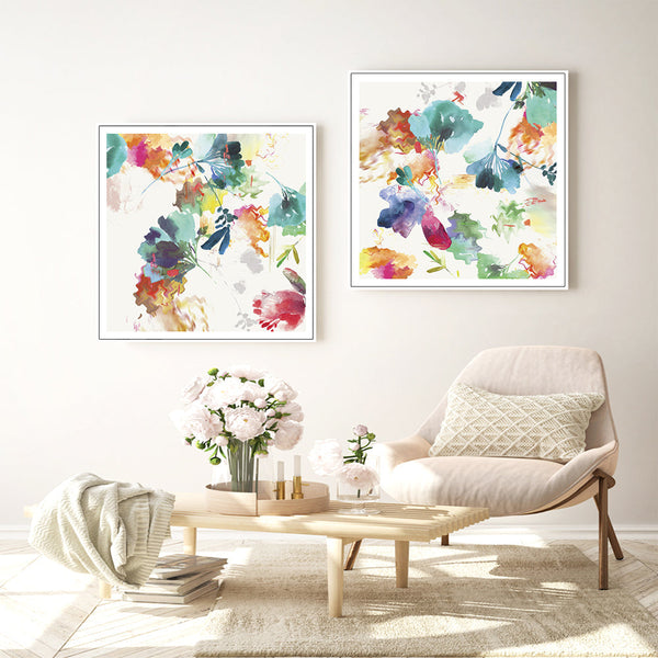 Posters & Prints Artime Wall 100Cmx100cm Glitchy Floral 2 Sets White Frame Canvas
