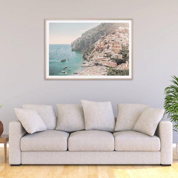 Wall Art 90Cmx135cm Italy Amalfi Coast Wood Frame Canvas