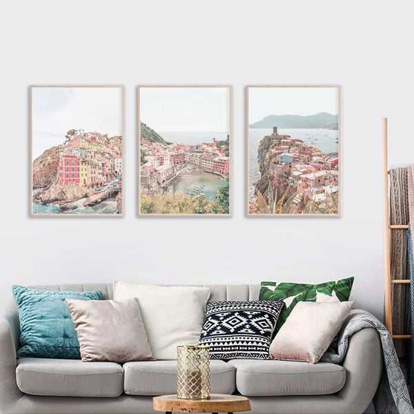 Wall Art 40Cmx60cm Italy Cinque Terre 3 Sets Wood Frame Canvas