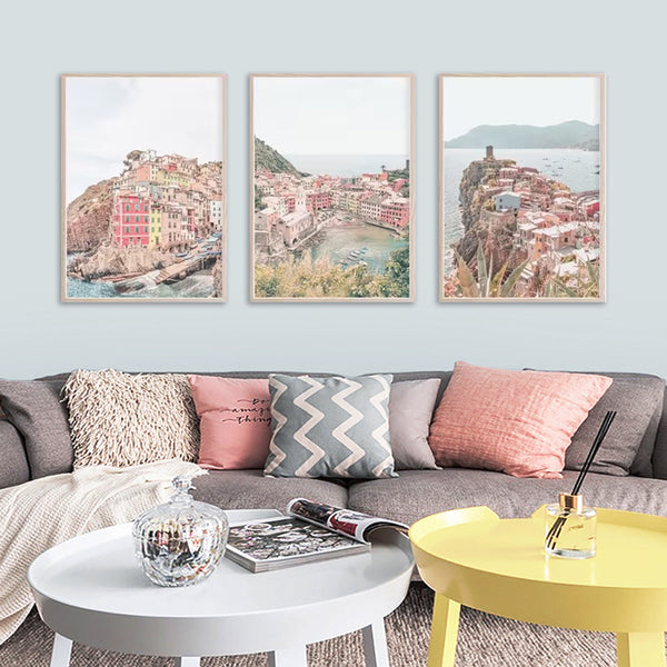 Artime Wall 40Cmx60cm Italy Cinque Terre 3 Sets Wood Frame Canvas Posters & Prints