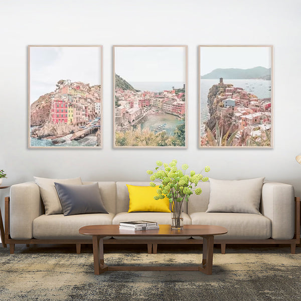 Artime Wall 70Cmx100cm Italy Cinque Terre 3 Sets Wood Frame Canvas Posters & Prints