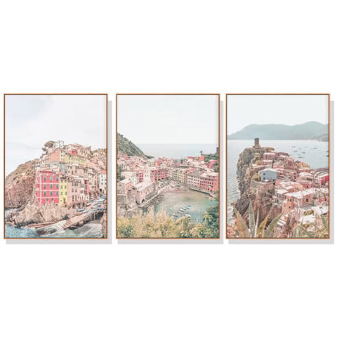 Wall Art 80Cmx120cm Italy Cinque Terre 3 Sets Wood Frame Canvas