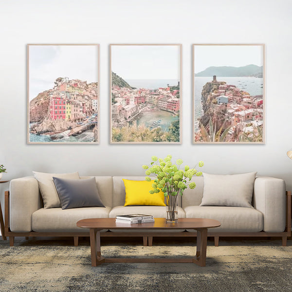 Wall Art 50Cmx70cm Italy Cinque Terre 3 Sets Wood Frame Canvas