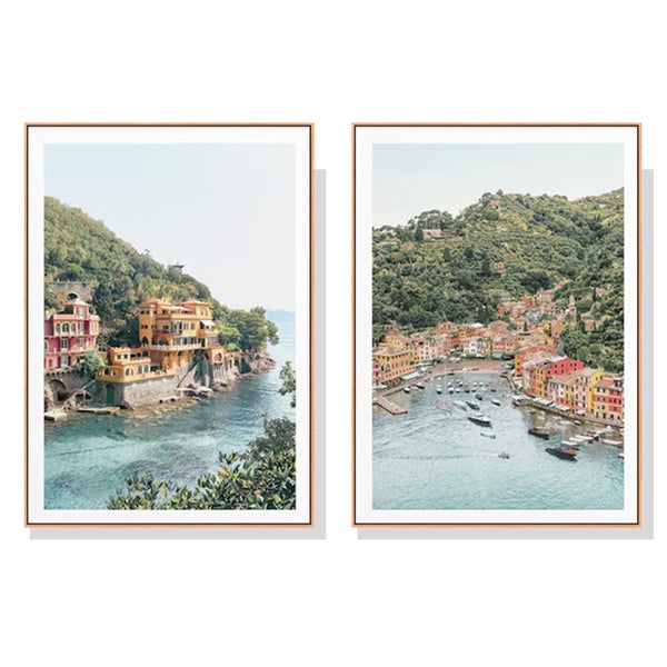 Artime Wall 40Cmx60cm Italy Coast 2 Sets Wood Frame Canvas Posters & Prints