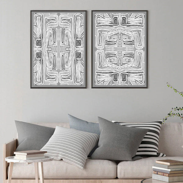 Wall Art 50Cmx70cm Black White Pattern 2 Sets Frame Canvas