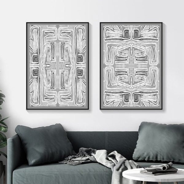 Wall Art 50Cmx70cm Black White Pattern 2 Sets Frame Canvas