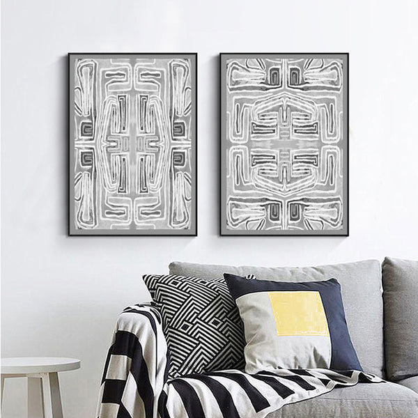 Wall Art 90Cmx135cm Black White Pattern 2 Sets Frame Canvas