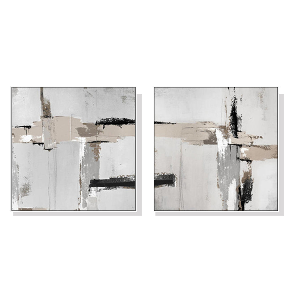 Artime Wall 80Cmx80cm Neutral Abstract 2 Sets White Frame Canvas Posters & Prints