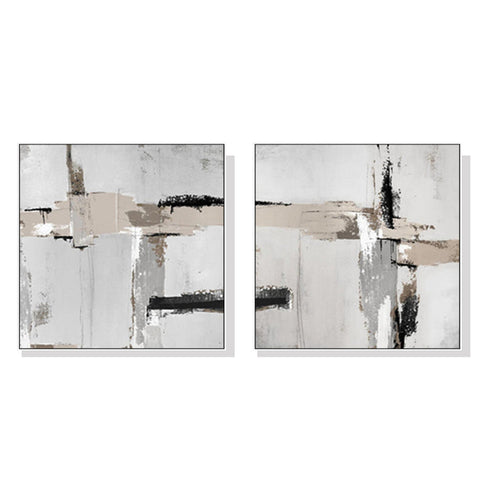 Wall Art 90Cmx90cm Neutral Abstract 2 Sets White Frame Canvas