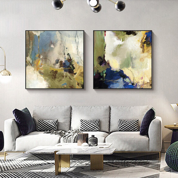 Posters & Prints Artime Wall 60Cmx60cm Abstract Blue 2 Sets Black Frame Canvas
