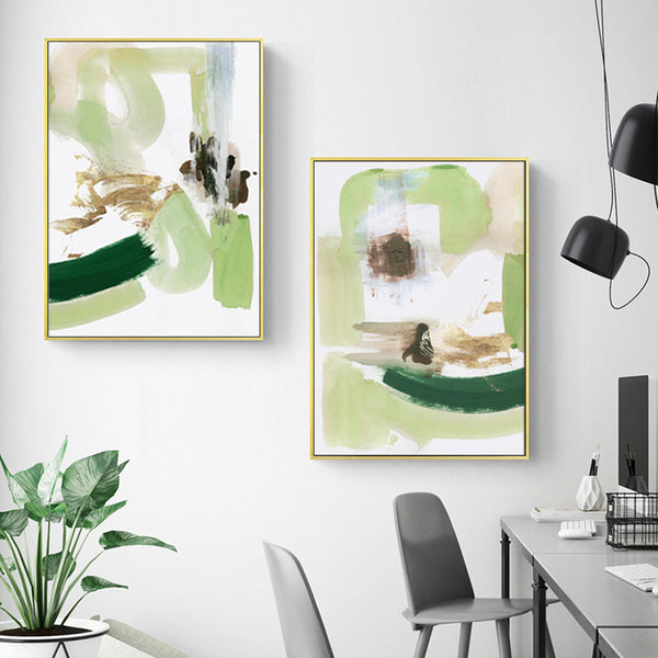 Artime Wall 80Cmx120cm Abstract Green Mint Sets Gold Frame Canvas Posters & Prints